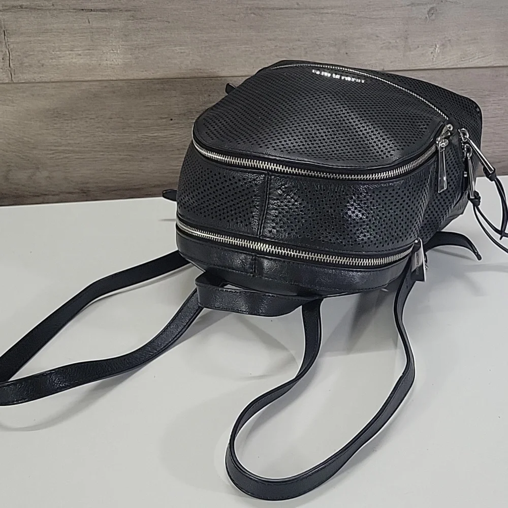 Michael Kors Black Perforated Leather Mini Backpack Bag